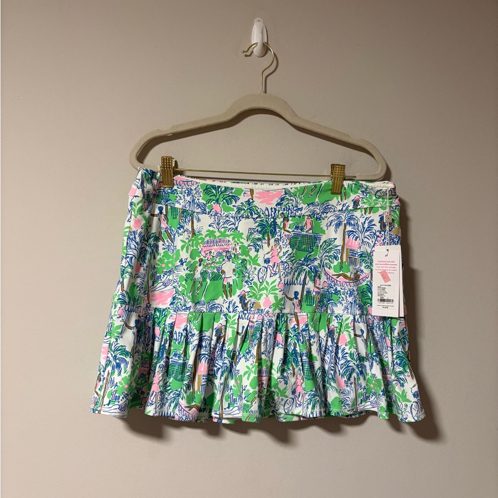 NWT Lilly Pulitzer UPF 50+ Taye Orb Green Serving It Up Ruffle Skort Size L - Picture 2 of 5